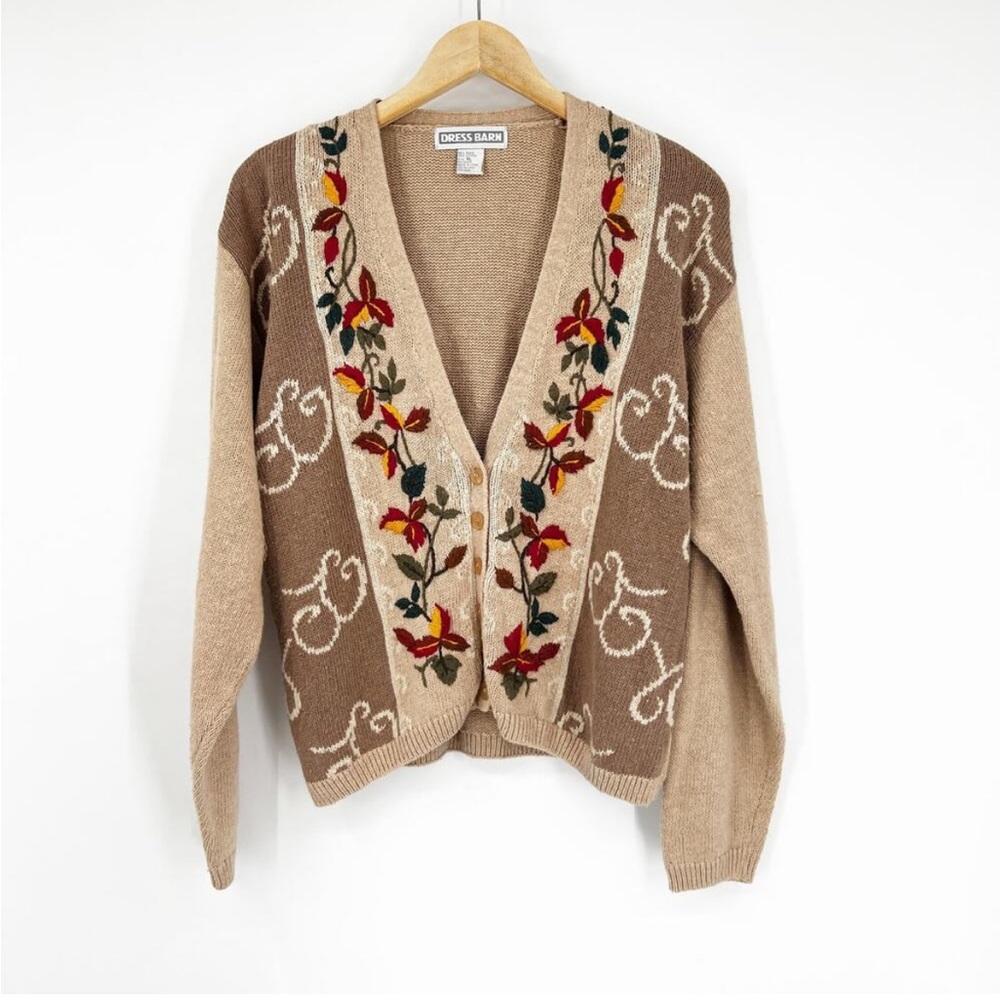 Vintage Dress Barn Floral Embroidered Cottagecore Cardigan Sweater XL